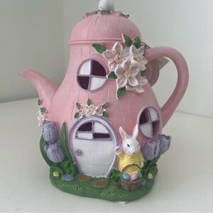 Easter Pink Teapot with Floral and Bunny Design LED Light Up